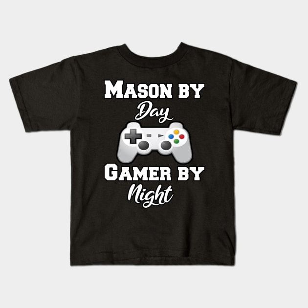 Mason By Day Gaming By Night Kids T-Shirt by Emma-shopping